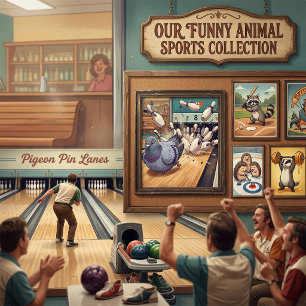 Affiche Dessin animé de pigeons drôles jouant au bowling s