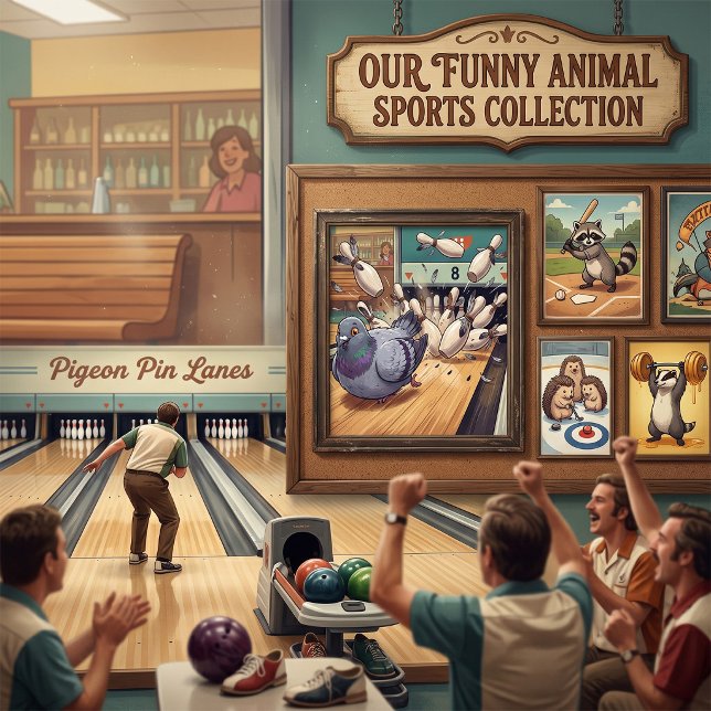 Affiche Dessin animé de pigeons drôles jouant au bowling s (Créateur téléchargé)