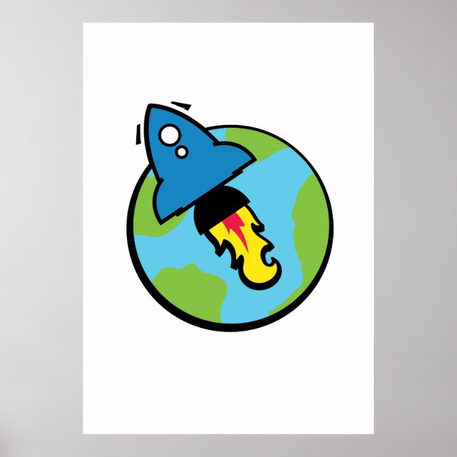 Affiche Dessin animé de science-fiction Fusée et planète (Devant)