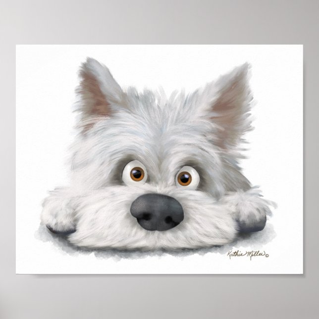 Affiche Dessin animé de Scottish Terrier blanc adorable (Devant)