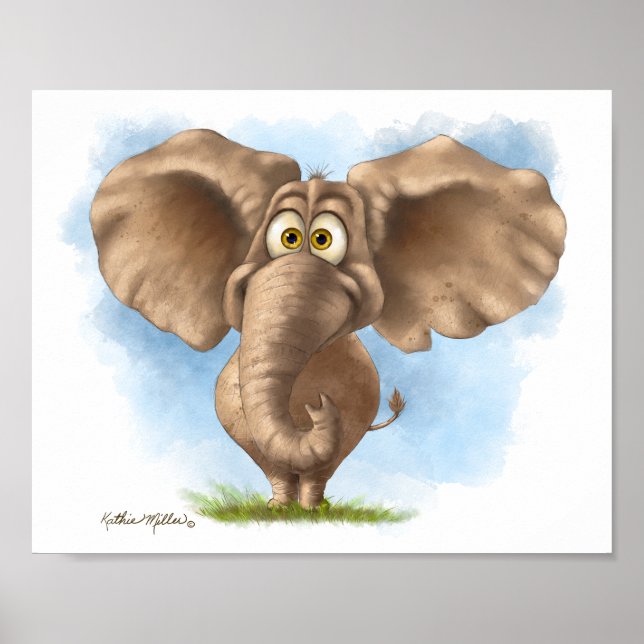 Affiche Dessin animé d'éléphant mignon (Devant)