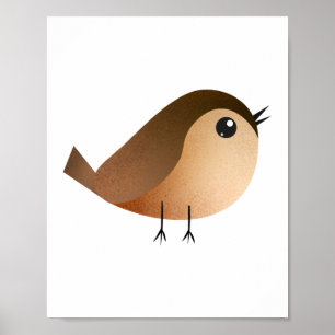 Affiche Dessin animé d'oiseau moineau mignon