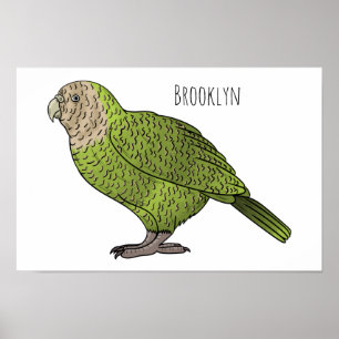 Affiche dessin animé d'oiseaux de Kakapo