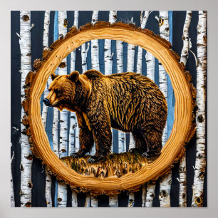 Affiche Dessin animé d'ours grizzly amical scène de nature