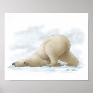 Affiche Dessin animé d'ours polaire mignon dans la neige