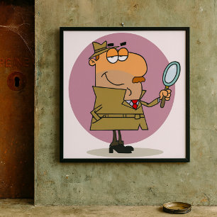 Affiche Dessin animé drôle de détective avec loupe