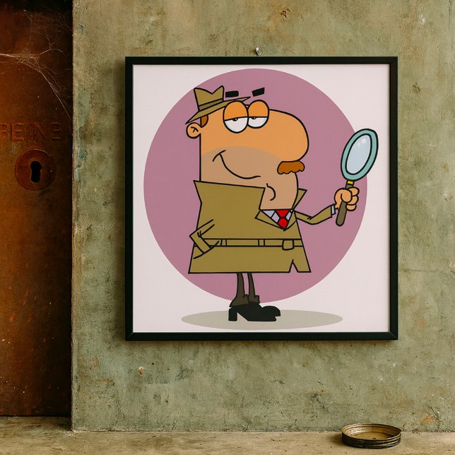 Affiche Dessin animé drôle de détective avec loupe (Créateur téléchargé)