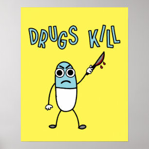 Affiche Dessin animé drôle de l'abus de drogues tue