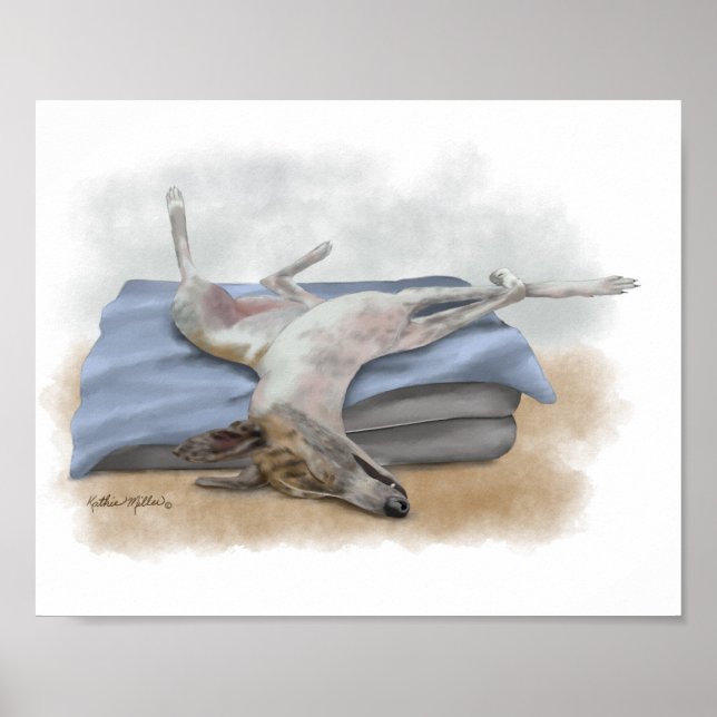 Affiche Dessin animé drôle de lévrier gris endormi (Devant)