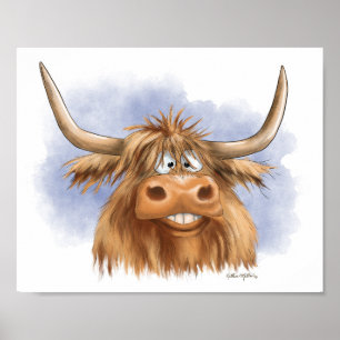 Affiche Dessin animé drôle de vache des Highlands