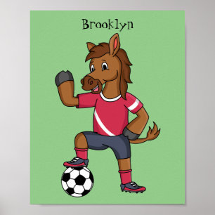 Affiche Dessin animé d'un cheval drôle et mignon jouant au