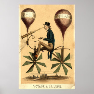 Affiche Dessin animé français vintage "Voyage à la Lune"