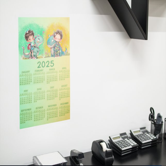 Affiche Dessin animé garcon et dinosaure excentrique  (Quirky Boy & Dinosaur Cartoon Poster)