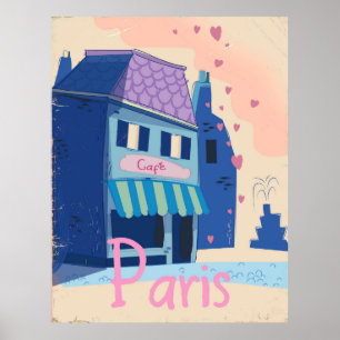 Affiche Dessin animé vintage de la rue de Paris