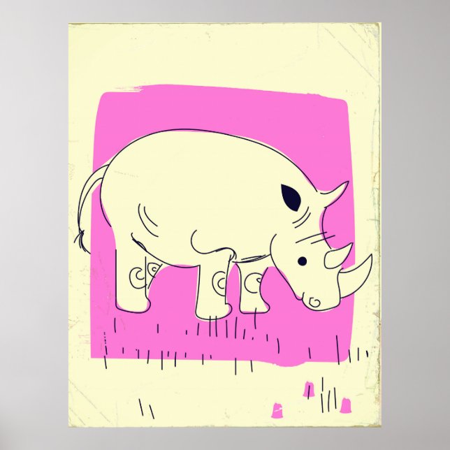 Affiche Dessin animé vintage de rhinocéros (Devant)