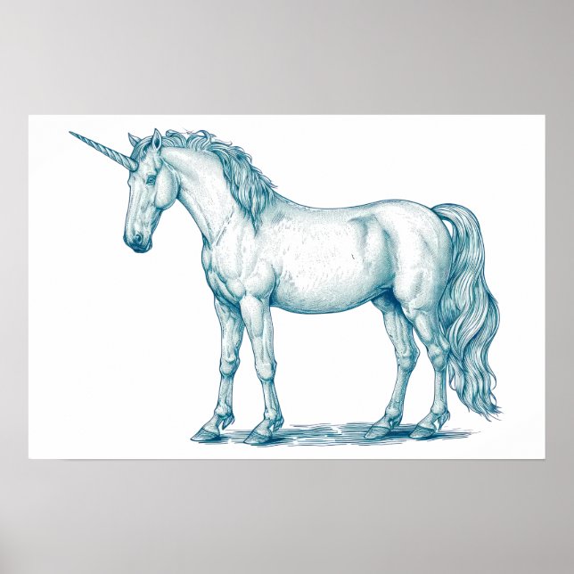 Affiche Dessin antique d'une licorne (Devant)