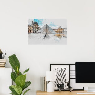 Affiche Dessin aquarelle du Louvre Paris, France