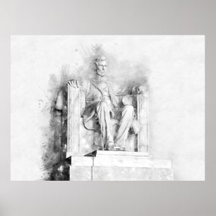 Affiche dessin aquarelle et crayon du Lincoln Memorial