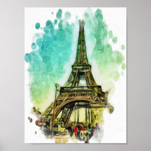 Affiche Dessin aquarelle, tour eiffel Paris