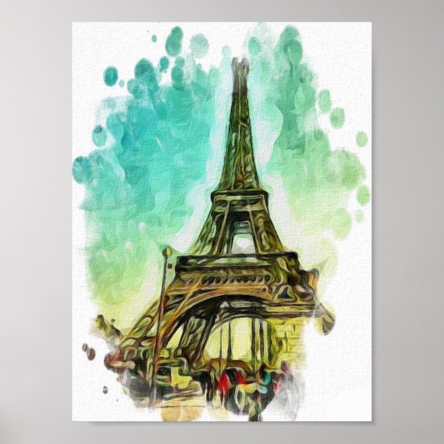 Affiche Dessin aquarelle, tour eiffel Paris (Devant)