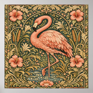Affiche dessin art nouveau de flamant rose vintage