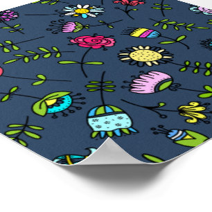 Affiche Dessin artistique de motif floral fantaisiste