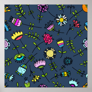 Affiche Dessin artistique de motif floral fantaisiste
