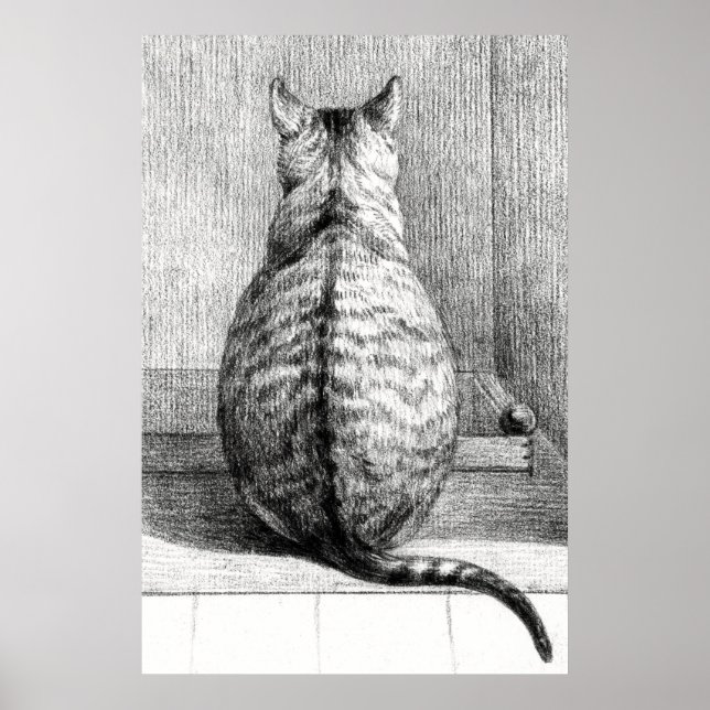 Affiche Dessin artistique d'un chat vintage (Devant)
