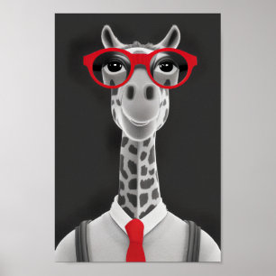 Affiche Dessin au crayon de la Giraffe de hanche   Red Nec
