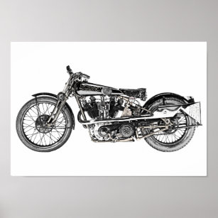 Affiche Dessin au crayon de moto vintage Bough Supérieur