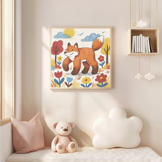 Affiche Dessin au crayon de renard mignon enfant (Créateur téléchargé)