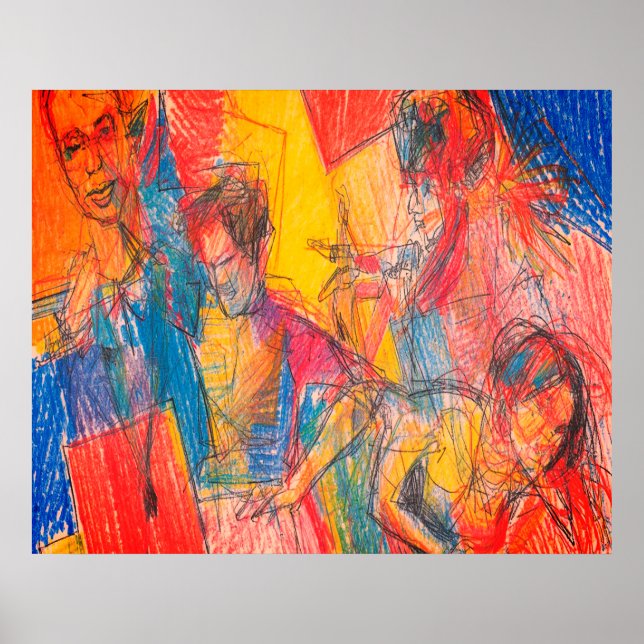 Affiche Dessin au crayon d'un groupe d'amis sur un mur (Devant)