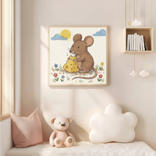 Affiche Dessin au crayon d'un mignon Souris mangeant du fr