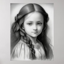 Dessin au crayon fille en noir et blanc IA générat