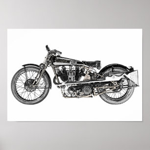 Affiche Dessin au crayon supérieur vintage de moto de
