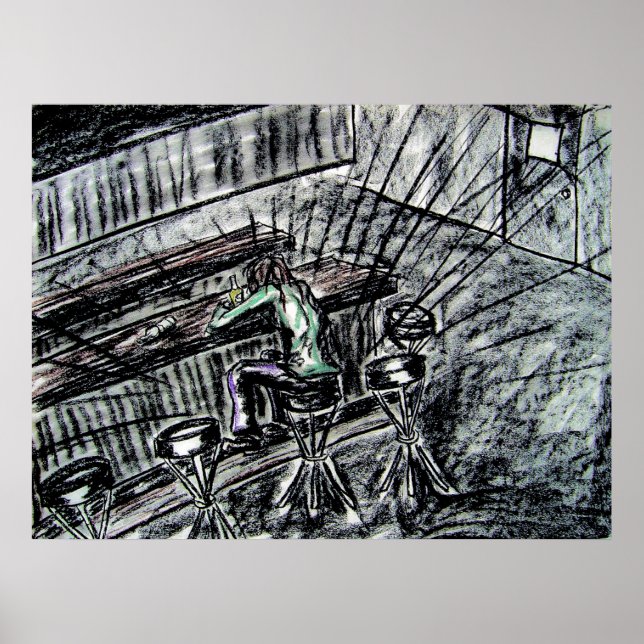 Affiche Dessin au fusain Beer and Empty Bar Stools (Devant)