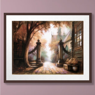 Affiche Dessin au pastel coin sombre dans une petite ville