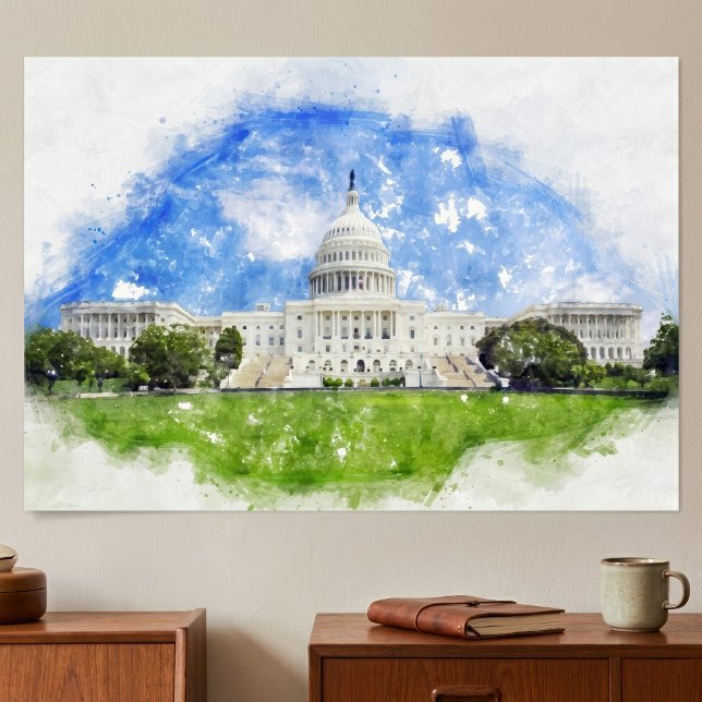Affiche Dessin au pastel du Capitole des États-Unis (Pastel Drawing of the United States Capitol. Poster)