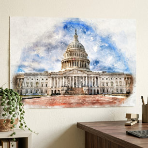 Affiche Dessin au pastel du Capitole des États-Unis Washin