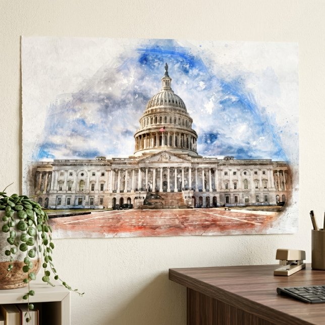Affiche Dessin au pastel du Capitole des États-Unis Washin (United States Capitol Pastel Drawing Washington DC. Poster)