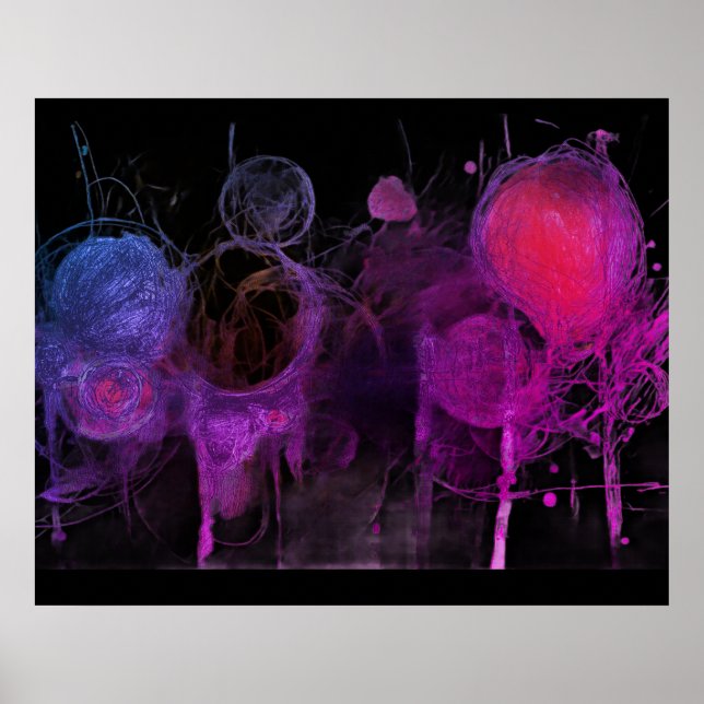 Affiche Dessin au style crayon de mur à bulles violettes e (Devant)