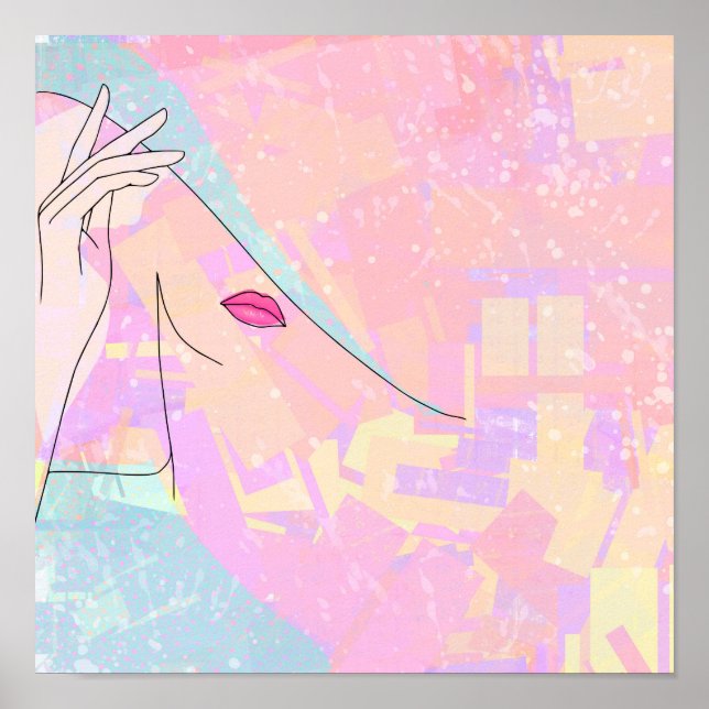 Affiche Dessin au trait abstrait tendance Visage de femme (Devant)