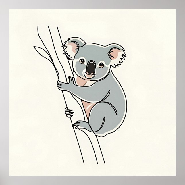 Affiche Dessin au trait bohème de koala mignon (Devant)