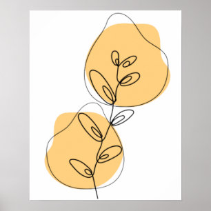 Affiche Dessin au trait de branches et de feuilles