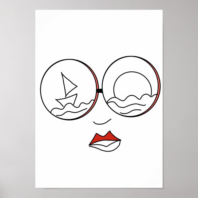 Affiche Dessin au trait de femme été plage (Devant)