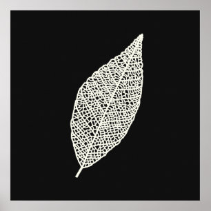 Affiche Dessin au trait de feuille de squelette noir et bl