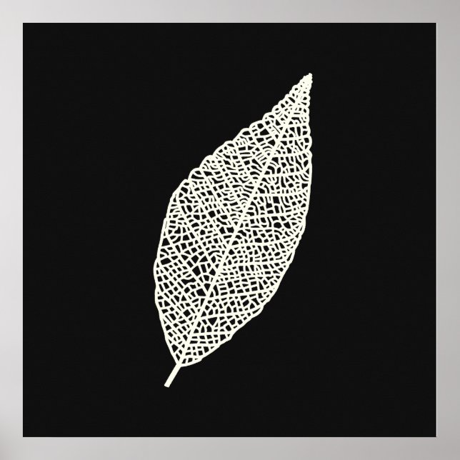 Affiche Dessin au trait de feuille de squelette noir et bl (Devant)