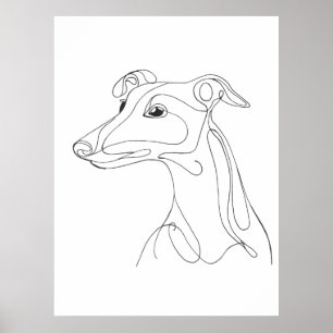 Affiche Dessin au trait de lévrier gris - Design minimalis