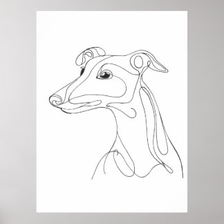Affiche Dessin au trait de lévrier gris - Design minimalis