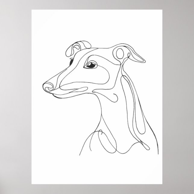 Affiche Dessin au trait de lévrier gris - Design minimalis (Devant)